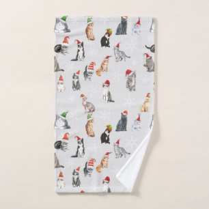 Christmas Cat Lover Gift, Yuletide Xmas Pattern Hand Towel