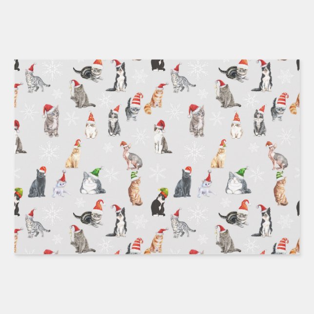 Christmas Cat Lover Gift, Yuletide Xmas Pattern Wrapping Paper Sheets (Front)