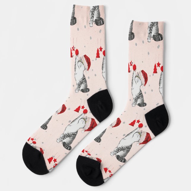 Christmas Cat Lover Santa Hat  Socks (Left)