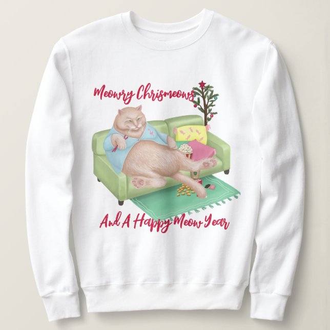 Christmas Cat - Meowry Christmas Sweatshirt (Design Front)