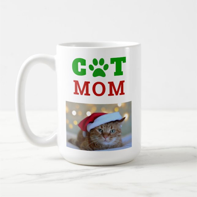 Christmas Cat Mom Paw Print Snowflake Photo Coffee Mug (Left)