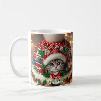 Christmas Cat Mug – Cute Kitty with Santa Hat