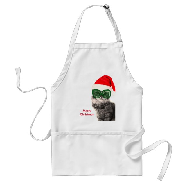 Christmas Cat on a christmas ball background Adult Apron (Front)