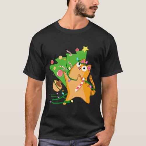 Christmas Cat Orange Tabby with Zoomies xmas tree  T_Shirt