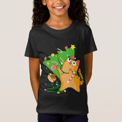 Christmas Cat Orange Tabby with Zoomies xmas tree  T_Shirt