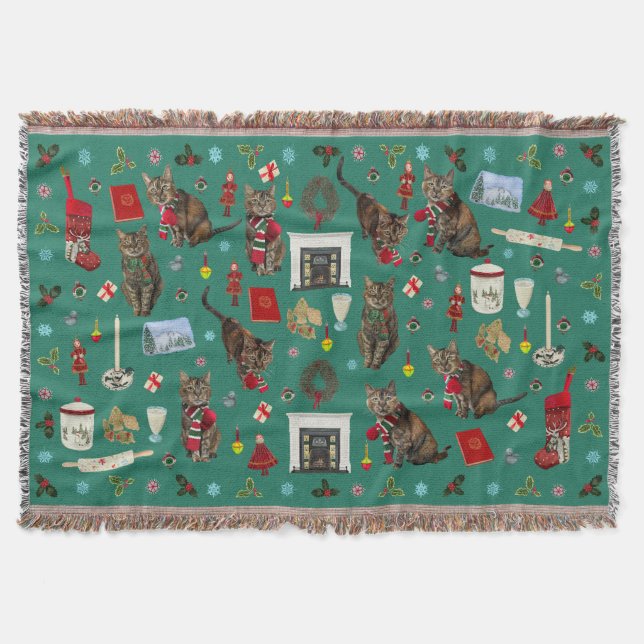Christmas Cat Ornament Throw Blanket (Front)