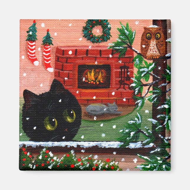 Christmas Cat Owl Creationarts Magnet (Front)