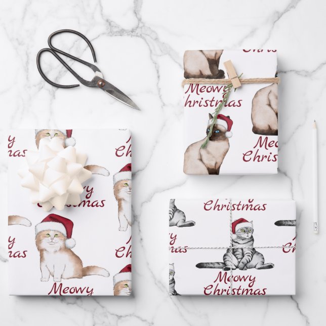 Christmas Cat Pattern  Wrapping Paper Sheets (Front)