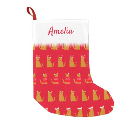 Christmas Cat Patterned Cute Red Small Christmas Stocking
