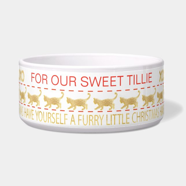 Christmas CAT Pet Bowl "GOLD/UGLY SWEATER" (Front)