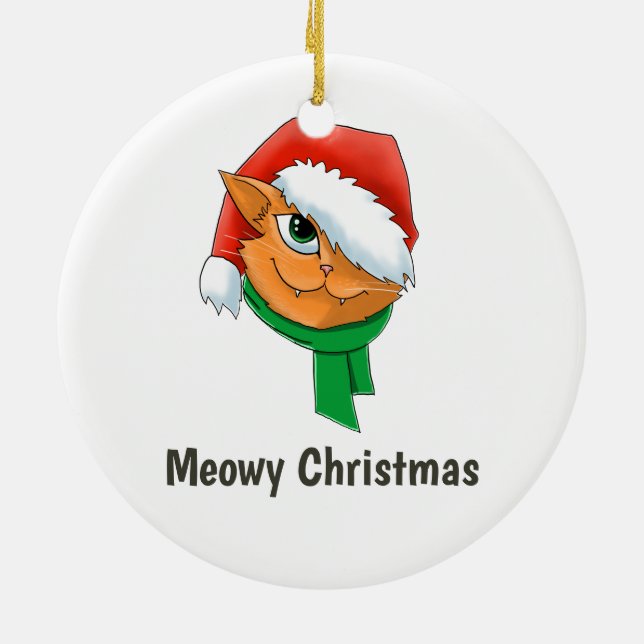Christmas Cat Photo Ceramic Ornament (Back)