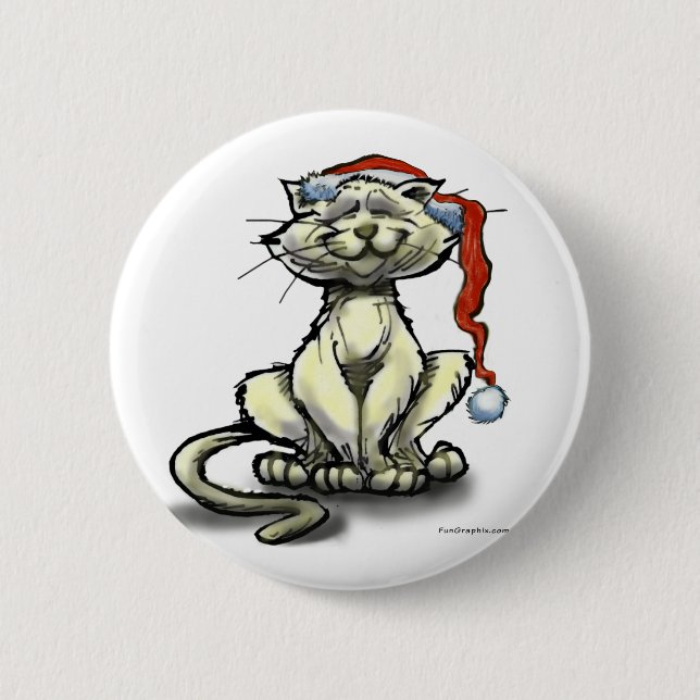 Christmas Cat Pinback Button (Front)