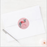 Christmas Cat pink Holiday   Classic Round Sticker<br><div class="desc">A beautiful sticker with a stylish grey Christmas cat on a pink background. Original artwork by Caroline Bonne Müller.</div>