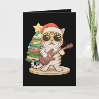Christmas Cat Playing Guitar Rock Jazz Xmas Hat