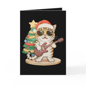 Christmas Cat Playing Guitar Rock Jazz Xmas Hat Card