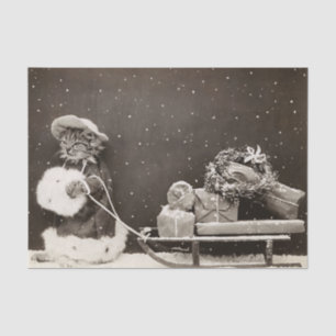 Christmas Cat Pulling a Sled of Presents Tissue Paper