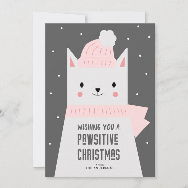 Christmas Cat Pun, Cute Kitty Pawsitive Holiday Card (Front)