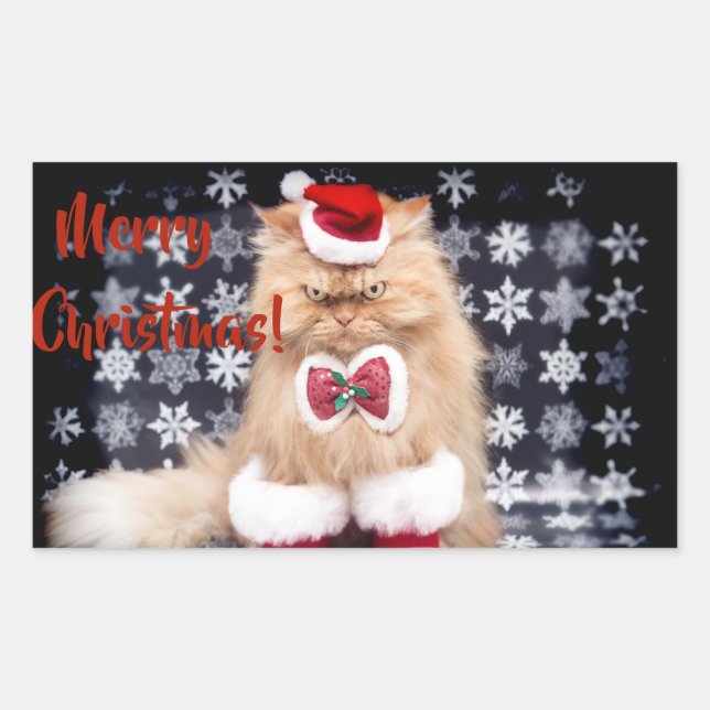 Christmas Cat Rectangular Sticker (Front)