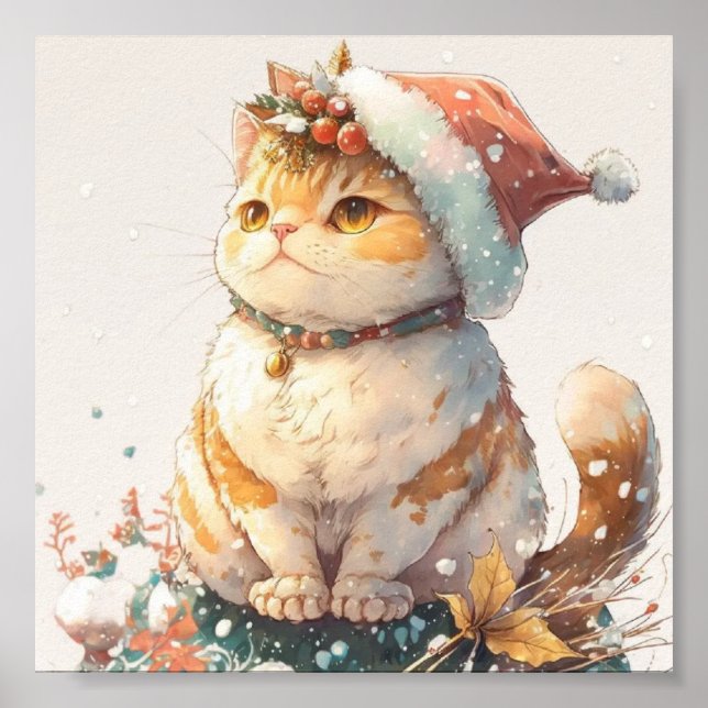 Christmas cat red hat poster (Front)
