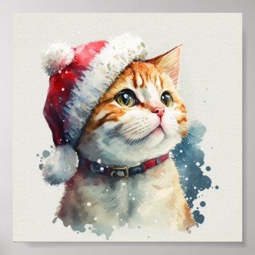 Christmas cat red hat poster