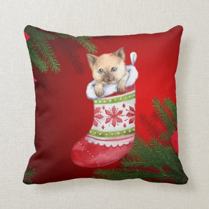 christmas cat red silk look pillow cushion