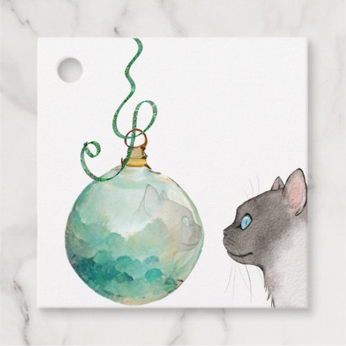 Christmas Cat Reflection in an Ornament Gift Tags
