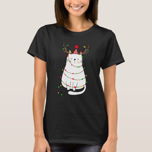 Christmas Cat Reindeer Antlers For Men Women Boys  T_Shirt