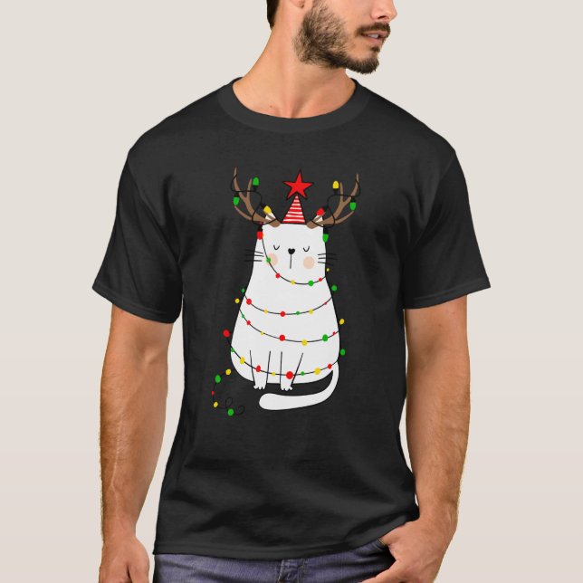 Christmas Cat Reindeer Antlers For Men Women Boys T-Shirt (Front)