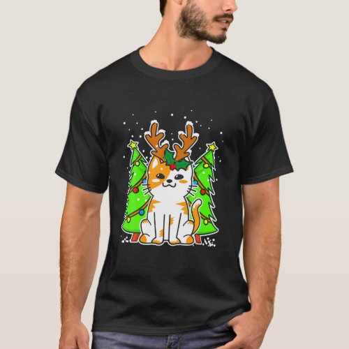 Christmas Cat Reindeer Antlers Gift For Men Women T_Shirt