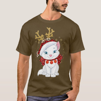 Christmas Cat Reindeer light Antlers Men Women Boy T-Shirt