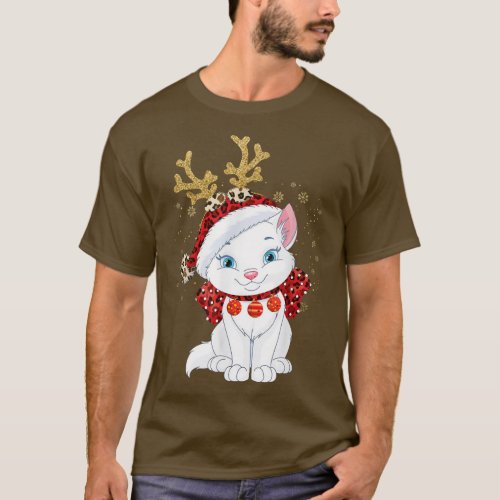 Christmas Cat Reindeer light Antlers Men Women Boy T_Shirt