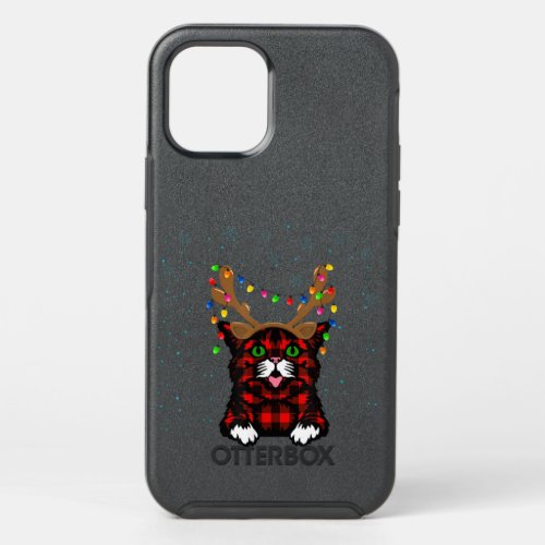 Christmas Cat Reindeer light Buffalo Plaid Pajamas OtterBox Symmetry iPhone 12 Pro Case