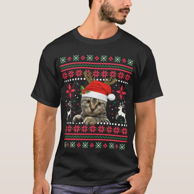 Christmas Cat Reindeer Ugly Christmas Sweater (Front)
