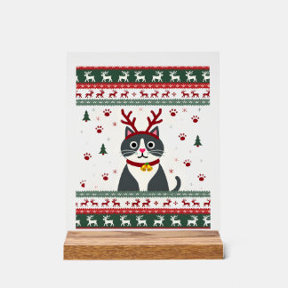 Christmas Cat Reindeer Ugly Christmas Sweater T-Sh Acrylic Sign