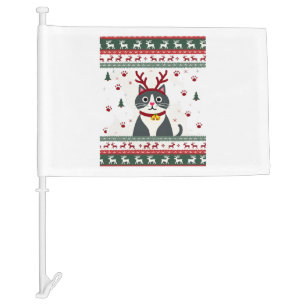 Christmas Cat Reindeer Ugly Christmas Sweater T-Sh Car Flag