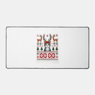 Christmas Cat Reindeer Ugly Christmas Sweater T-Sh Desk Mat