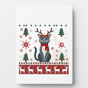 Christmas Cat Reindeer Ugly Christmas Sweater T-Sh Plaque