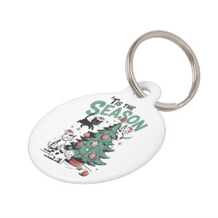 Christmas Cat Retro Tis The Season Meowy Catmas Pet ID Tag