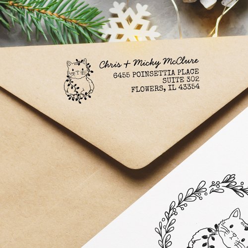 Christmas Cat Return Address Label Self_inking Stamp