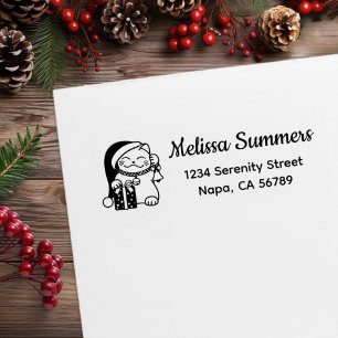 Christmas Cat Return Address Rubber Stamp
