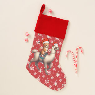 Christmas Cat Riding Llama, Xmas Llama and Kitten Christmas Stocking