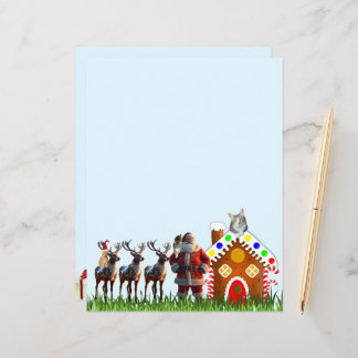 Christmas Cat, Santa, and Reindeer Stationery