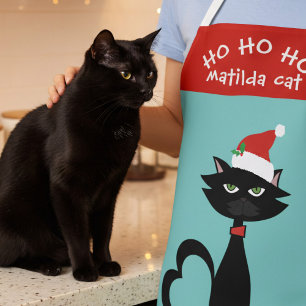 Christmas Cat Santa Hat Ho Ho Holiday Apron