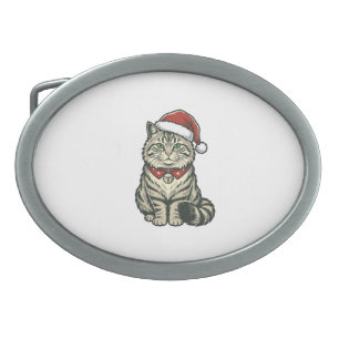 Christmas Cat Santa Hat Vintage Engraving Design_1 Belt Buckle