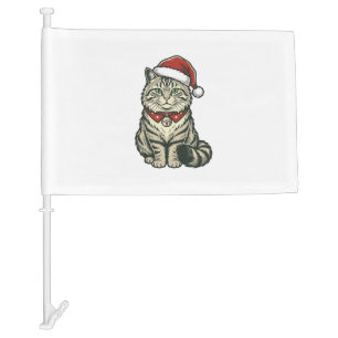 Christmas Cat Santa Hat Vintage Engraving Design_1 Car Flag