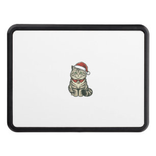 Christmas Cat Santa Hat Vintage Engraving Design_1 Hitch Cover