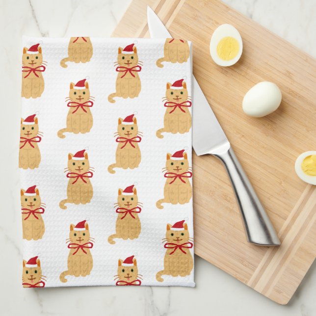 Christmas Cat Santa Painting  Kitchen Towel (Quarter Fold)