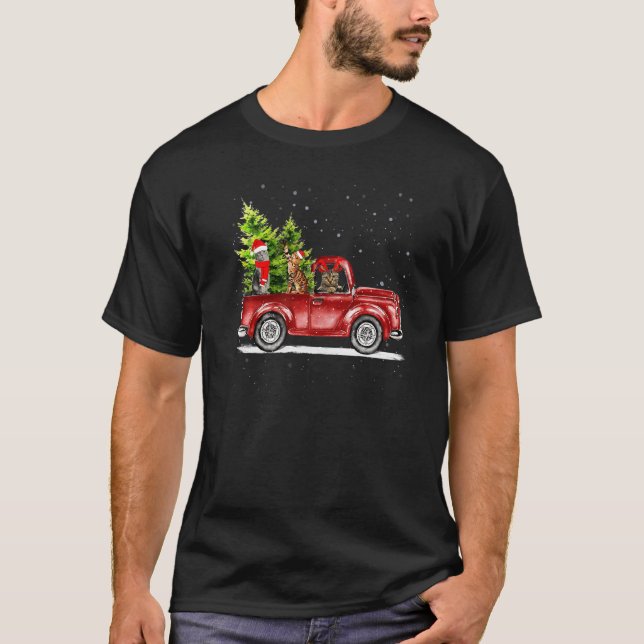Christmas Cat Santa Reindeer Red Truck Xmas Tree P T-Shirt (Front)