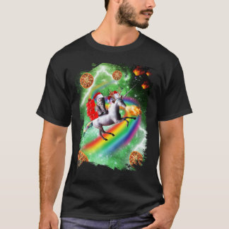 Christmas Cat Santa Riding Unicorn, Space Pizza Fu T-Shirt