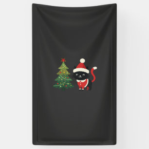 Christmas Cat Santa Tree Vector Banner